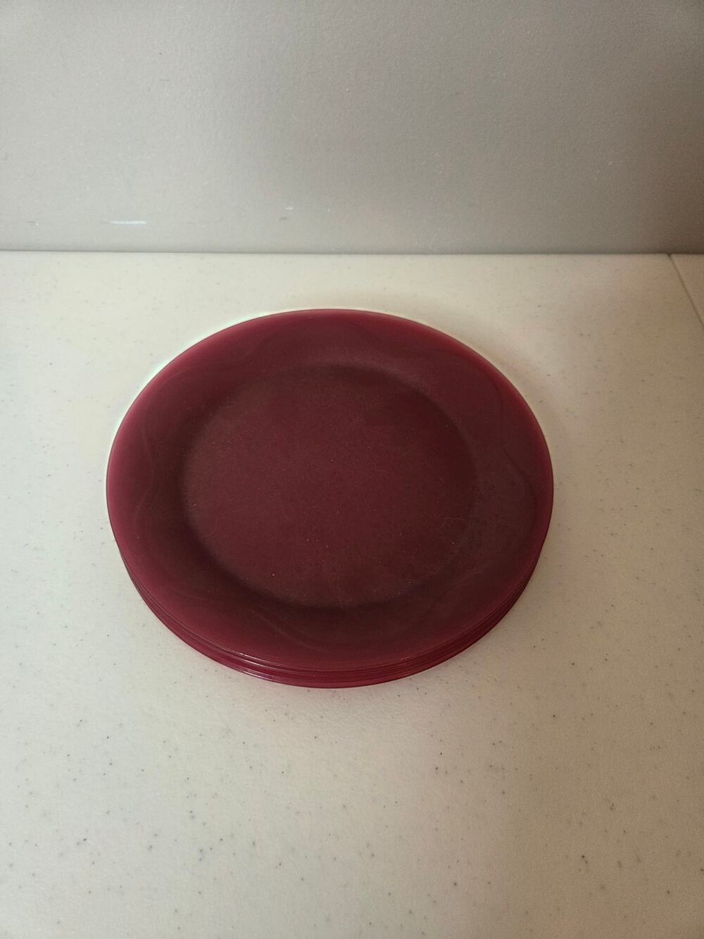 Tupperware Dessert Plates Open House Raspberry Red Round Set of 4 Elegant 8"